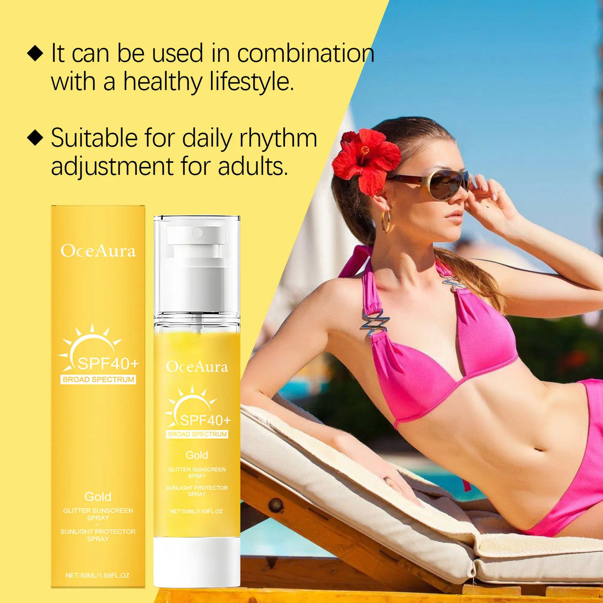 OceAura Glitter Sunscreen Spray – Shimmer SPF Face & Body Shimmer Sunscreen Spray Qst