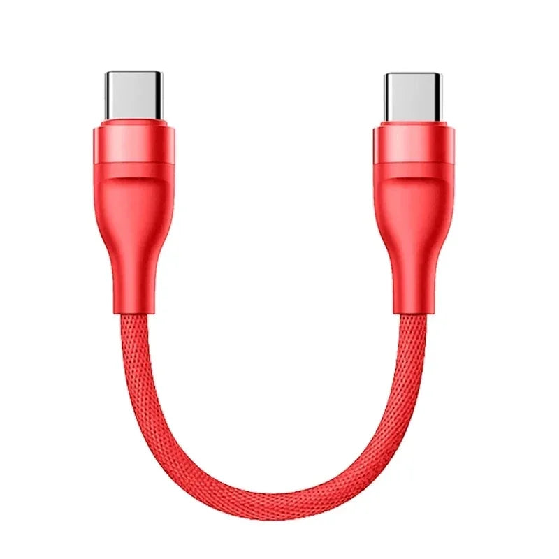 USB-C to USB-C 60W Fast Charging Cable | 0.25M Short Nylon USB-C Charging Cable Qme C to C -Red