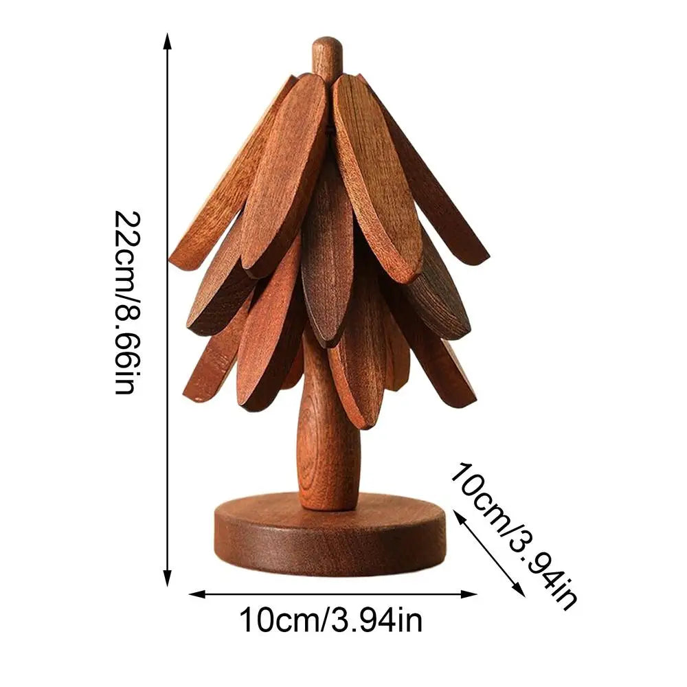 Wooden Tree Trivet & Non-Slip Coaster – Heat-Insulating Placemat Wooden Trivet Coaster Qme Walnut color 3 as picture shows