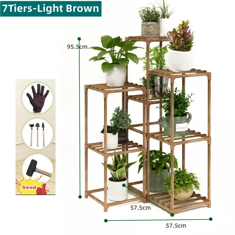 Wood Ladder Plant Stand – Indoor & Outdoor Display Shelf Ladder Plant Stand Qst 7 Tiers-Style 05