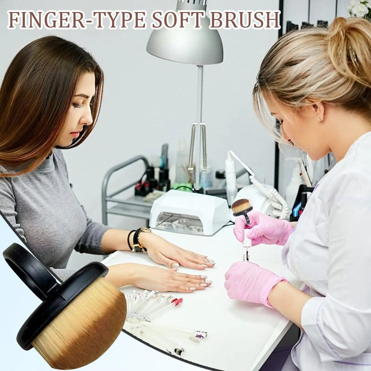 Finger Ring Nail Dust Brush – Soft Manicure Duster Tool Nail Dust Brush Qme