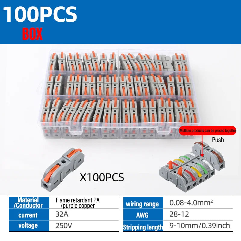 Universal Lever Wire Connectors 1-to-1 Inline Compact Splicing Lever Wire Connector Qme 211O 100PCS