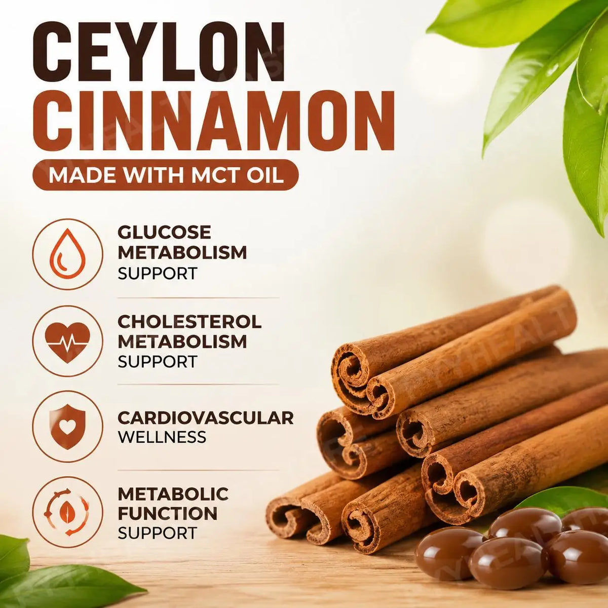 Ceylon Cinnamon Extract Softgels 7200mg + MCT Oil – 30 Count Herbal Supplement Qst
