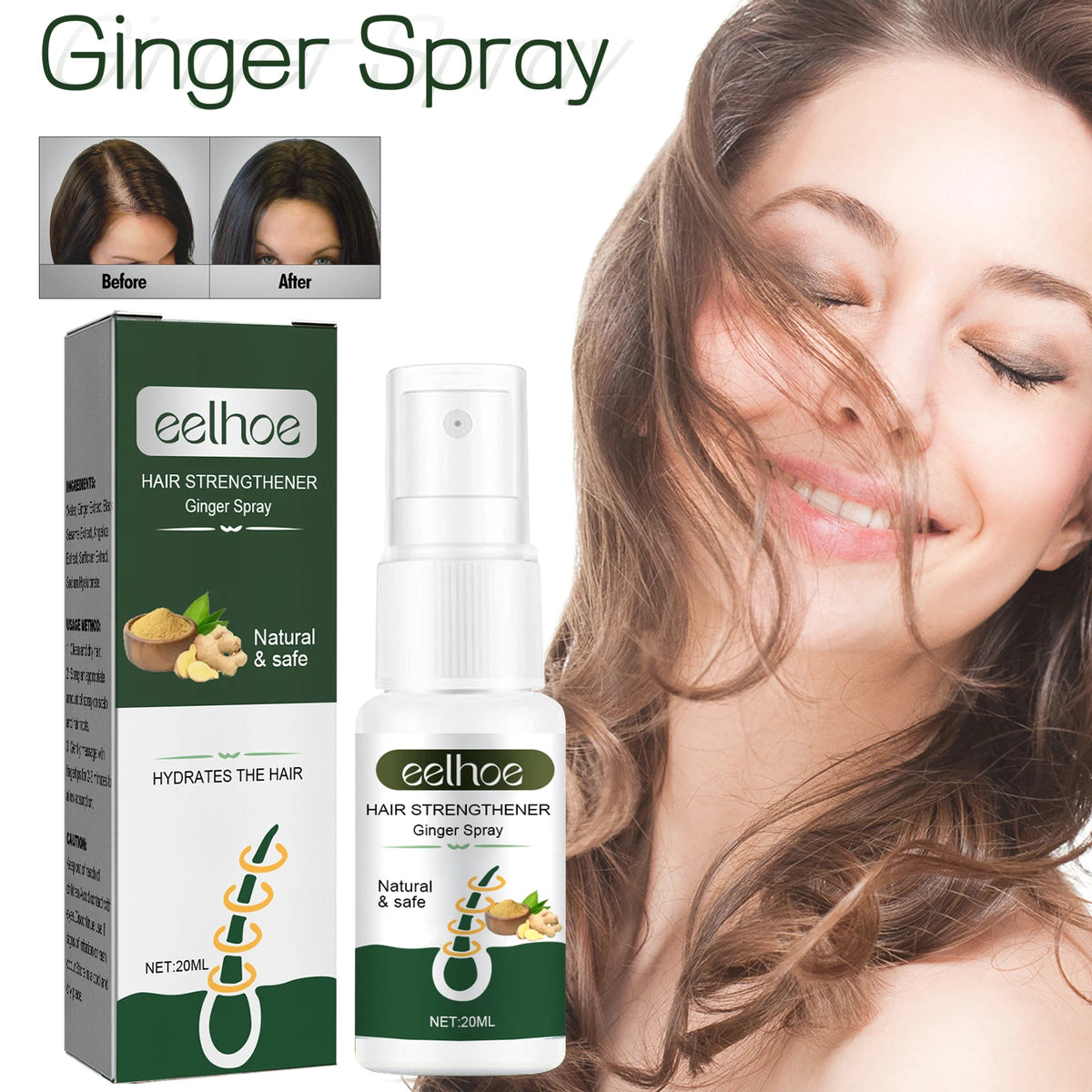 EELHOE Ginger Hair Spray – Thickening & Nourishing Formula Hair Thickening Spray Qst