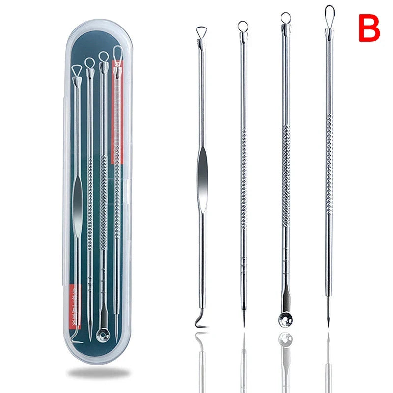 4-Piece Stainless Steel Acne Extractor Tool Set | Qme Skin Extractor Tool Set Qme Silver