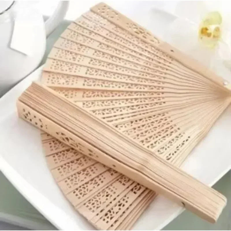 Sandalwood Scented Folding Hollow Wooden Hand Fan – 22 Ribs Decorative Hand Fan Qme