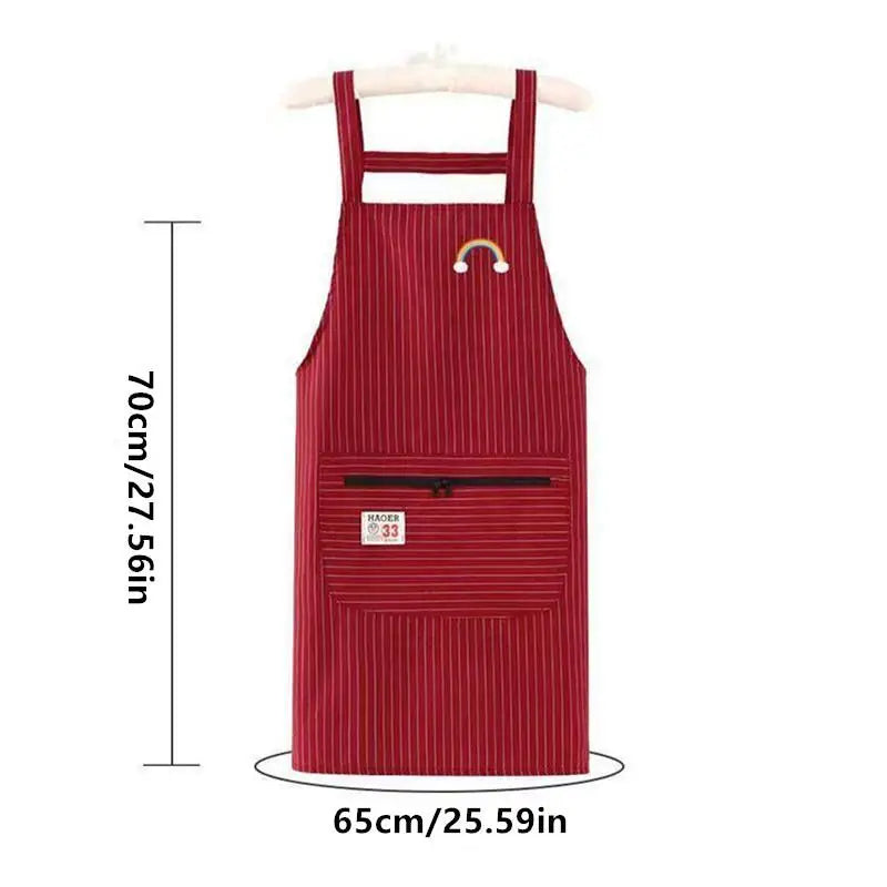 Striped Linen-Cotton Apron – Zippered, Oil-Resistant & Breathable Kitchen Apron Qst