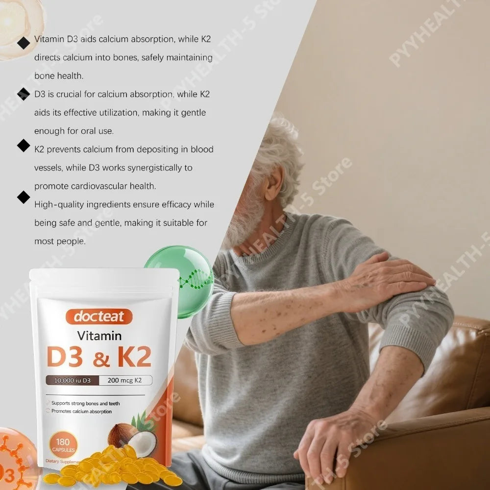 Vitamin D3 K2 Softgels 10,000 IU 200mcg – 180 Capsules | Docteat Vitamin Supplement Qst