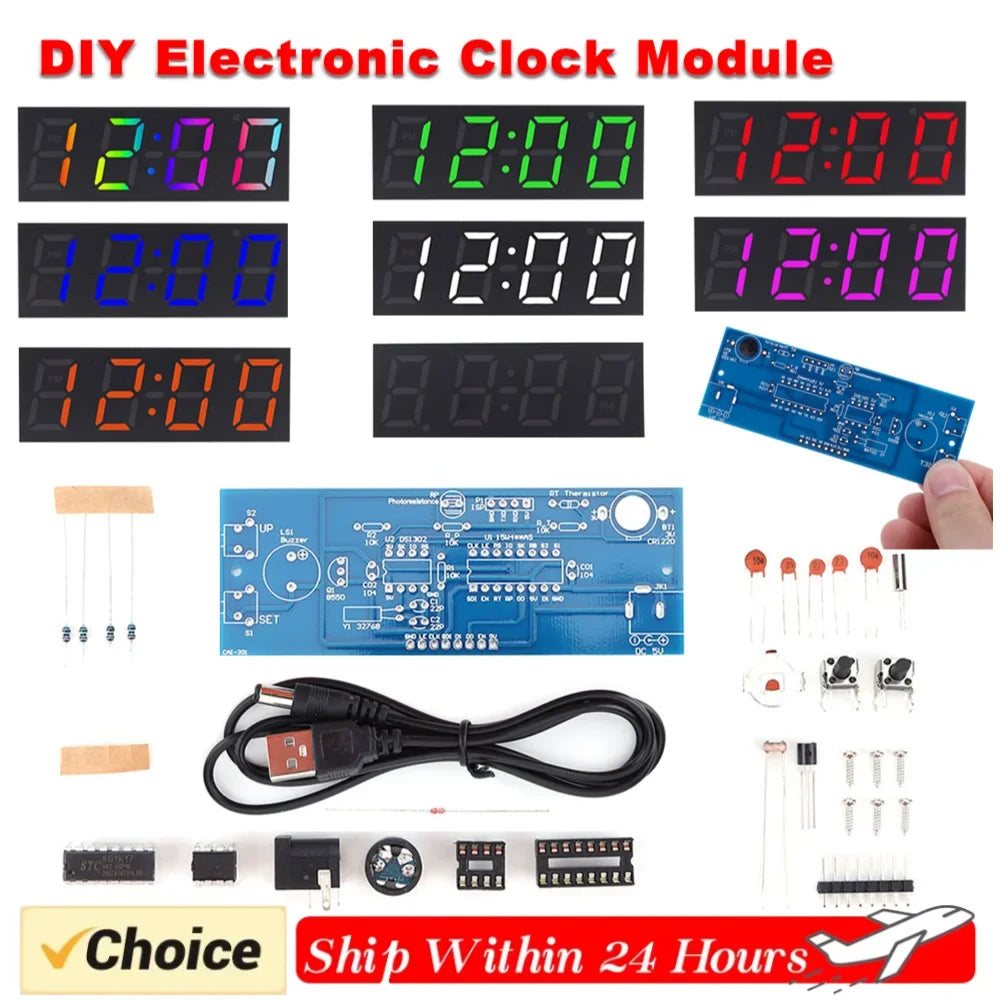 Colorful Digital Clock Kit – Time, Date, Temp & Week Display DIY Digital Clock Kit Qme
