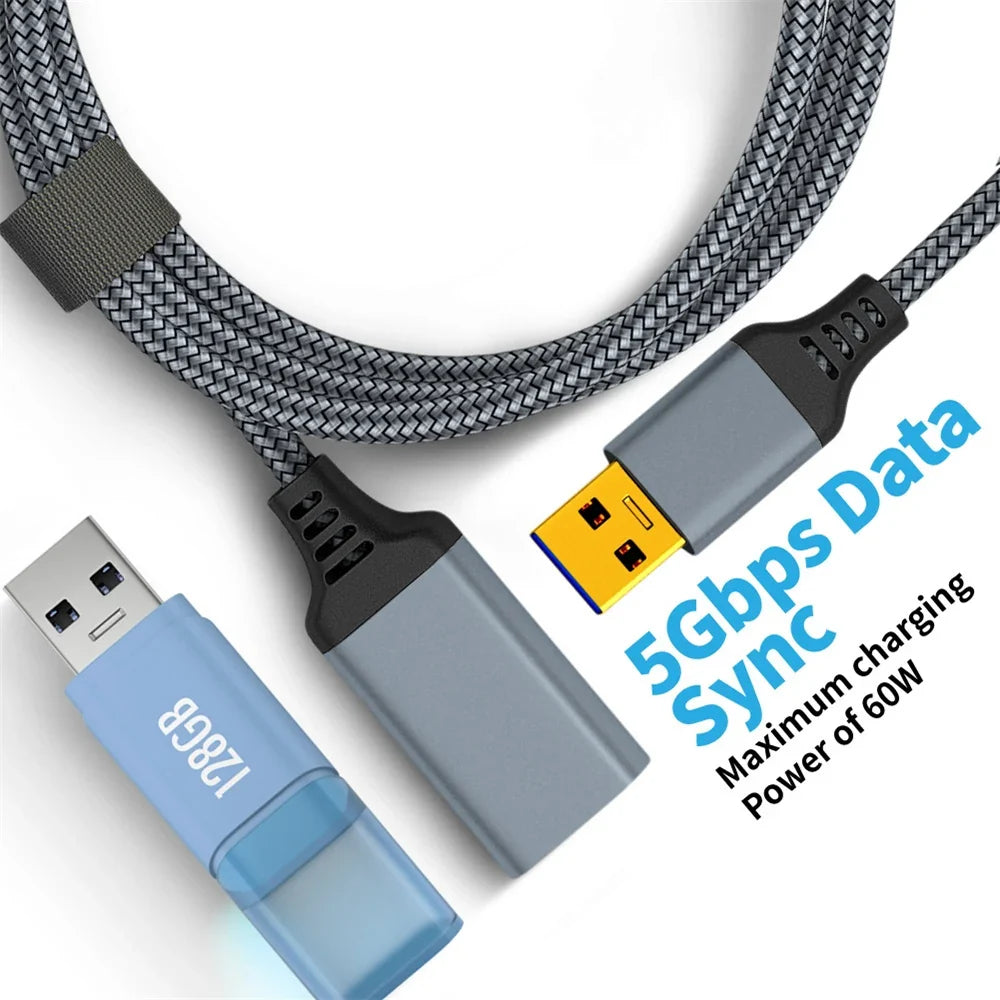 Nylon Braided USB 3.0 Male-to-Female Extension Cable 5M USB Extension Cable Qme
