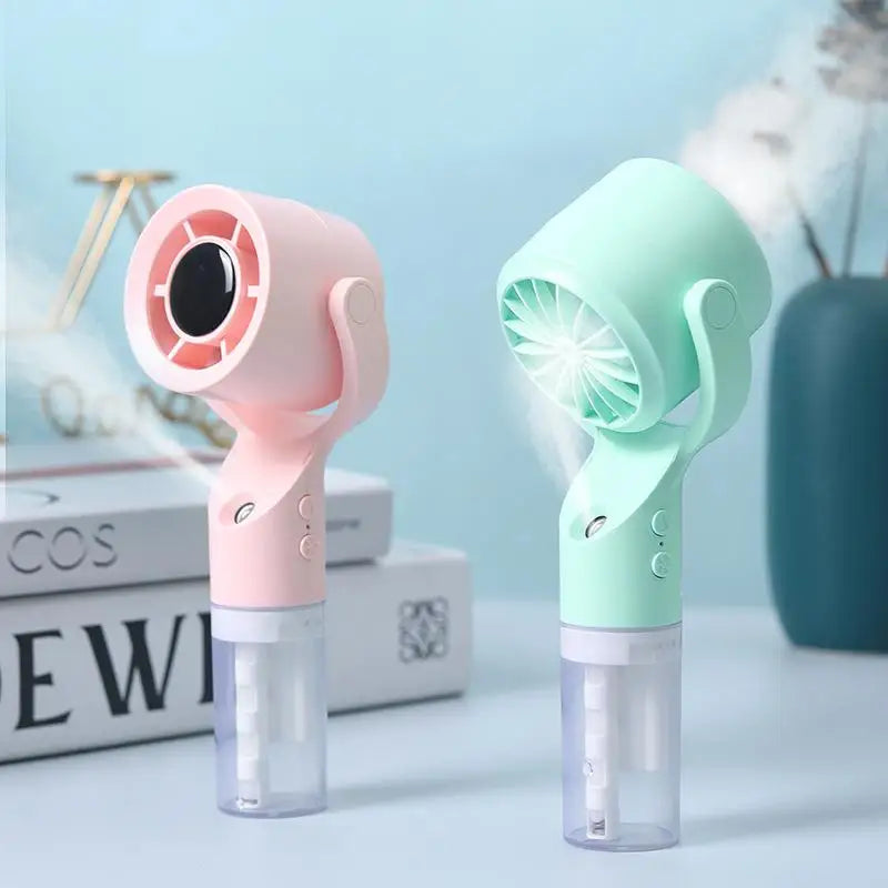 Portable Handheld Water Mist Fan – USB Rechargeable Mini Fan Handheld Mist Fan Qme