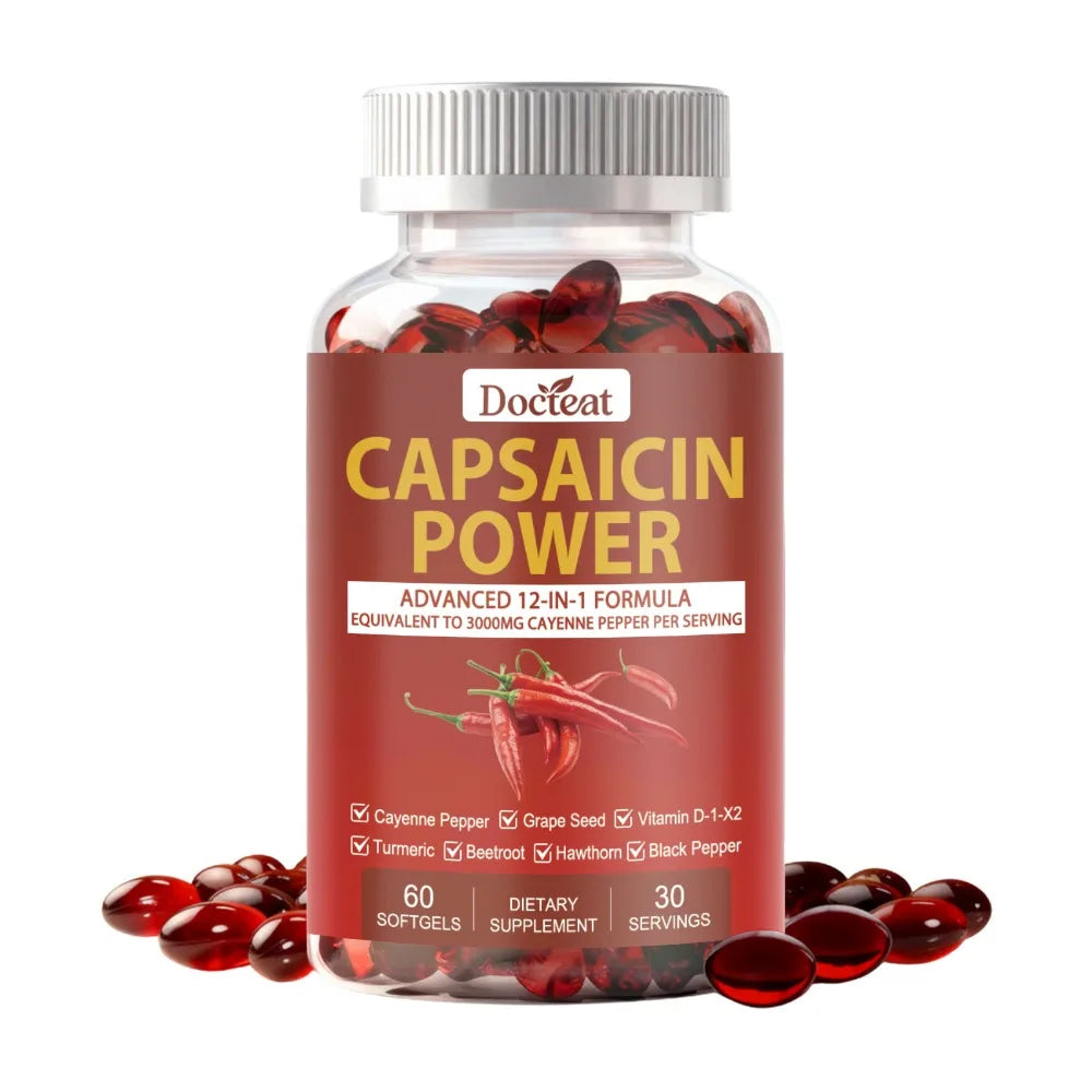 Capsaicin 12-in-1 Cayenne Pepper Supplement 60 Softgels Herbal Supplement Qst 1 bottle
