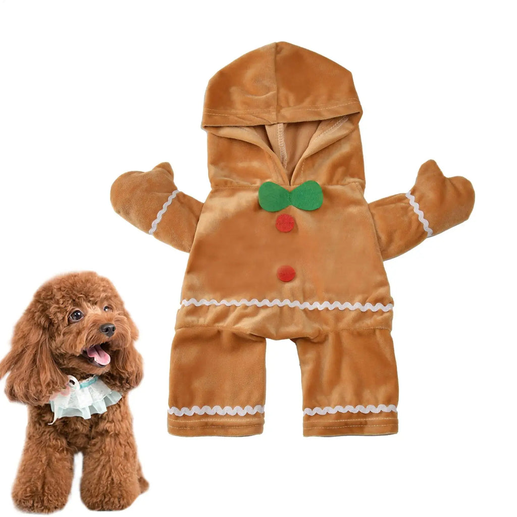 Dog Gingerbread Christmas Costume Hooded Jumpsuit for Pets Pet Holiday Costume Qme