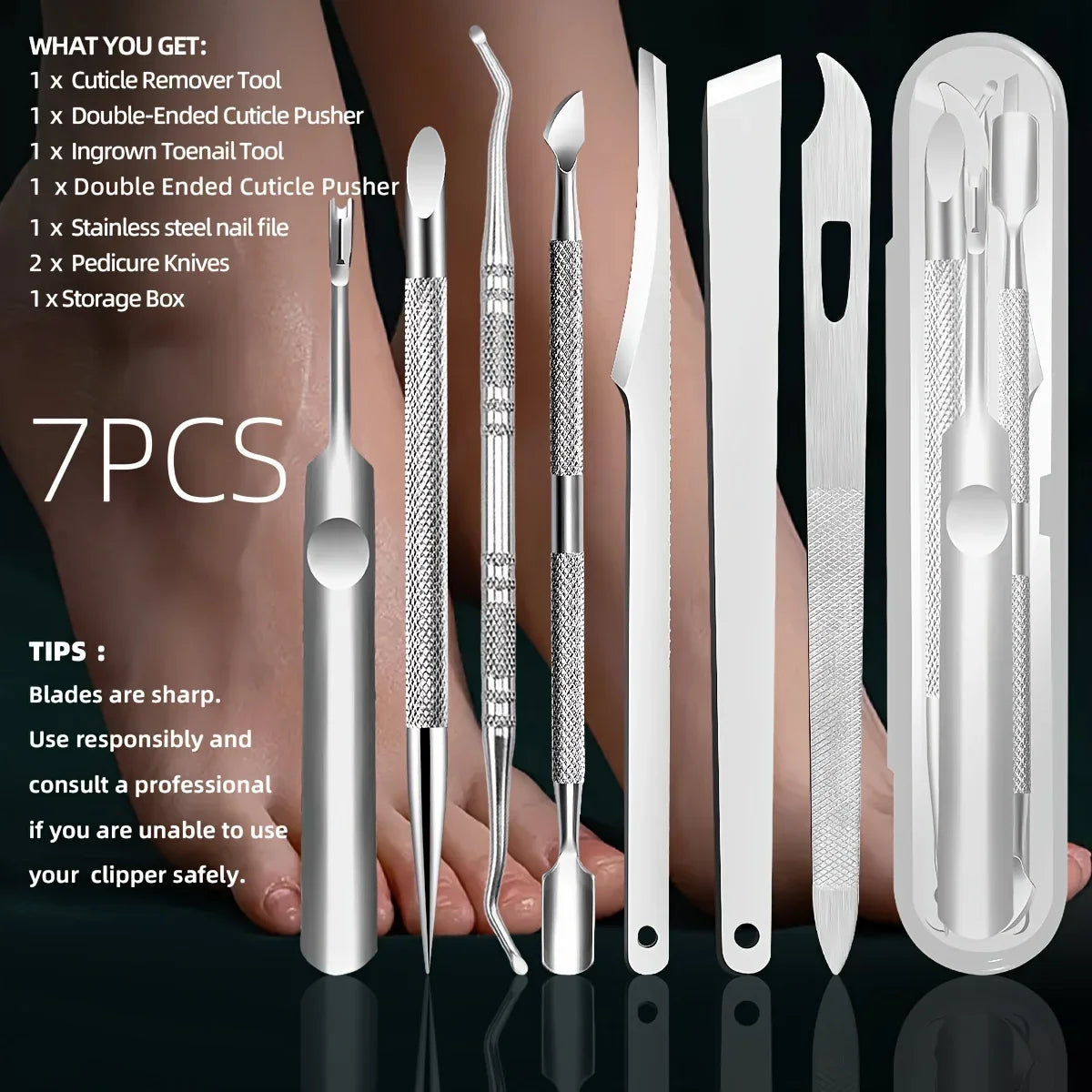 Stainless Steel Cuticle Remover & Nail Care Set | Qme Nail Care Set Qme