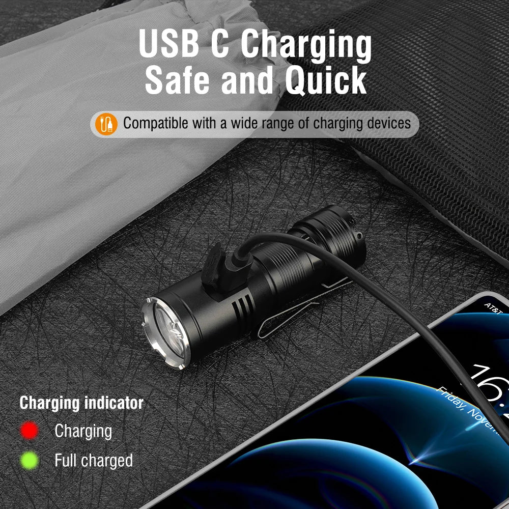 BORUiT 2000LM USB-C Rechargeable LED Flashlight IP67 LED Flashlight Qst