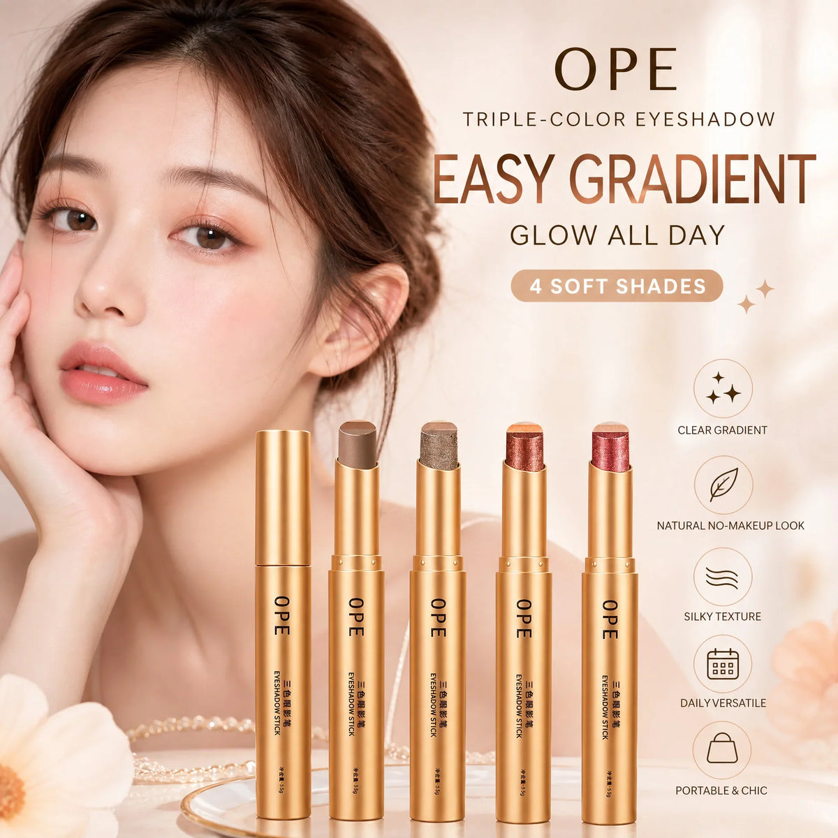 3-Color Gradient Glitter Eyeshadow Stick Pencil | Shimmer Eyeshadow Stick Pencil Qme