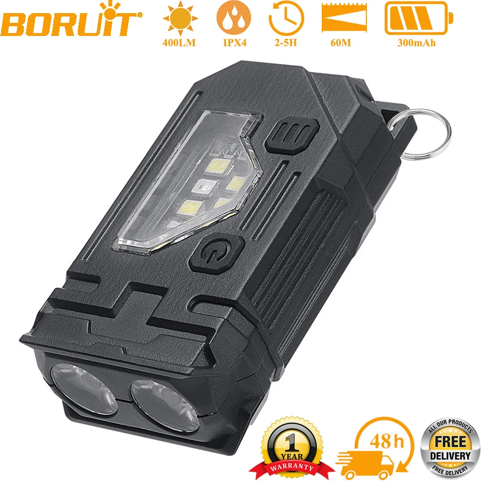 BORUiT 400LM EDC Keychain Flashlight – Type-C Rechargeable EDC Keychain Flashlight Qst