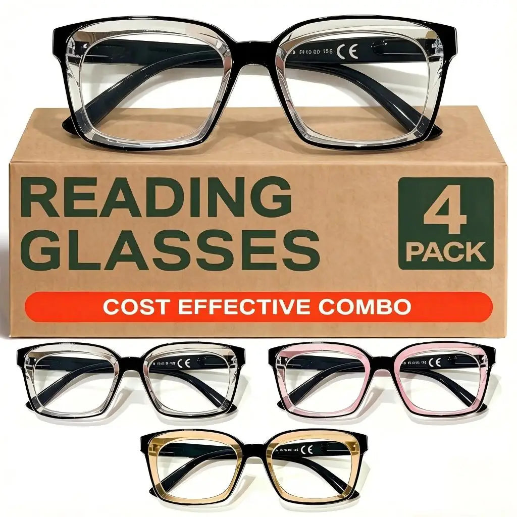 VOPHA Blue Light Blocking Reading Glasses – Square Frame Reading Glasses Qst 4 PACK +200