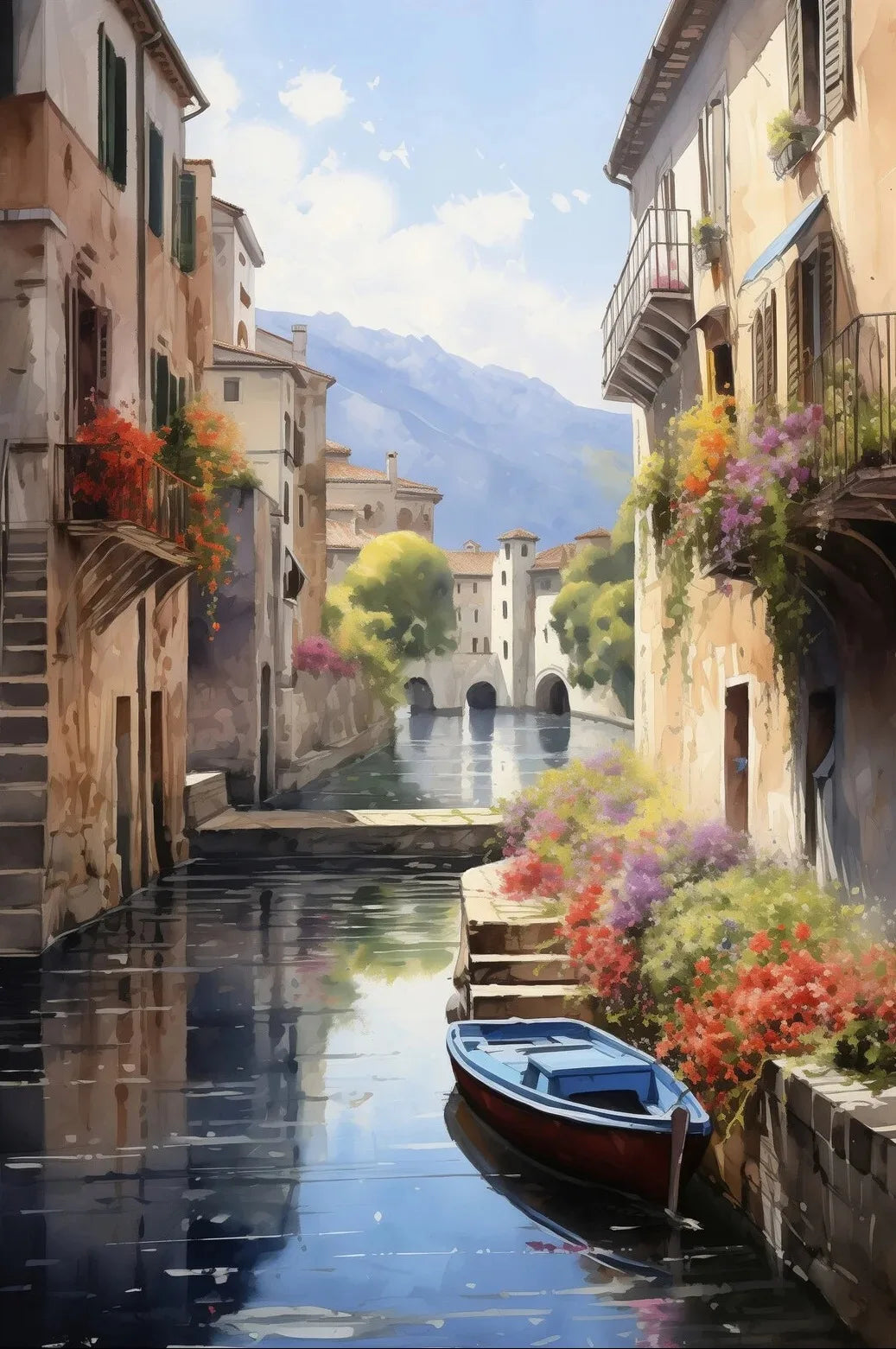 Modern Lake Scene Watercolor Canvas Print | Wall Art Decor Canvas Wall Art Qst