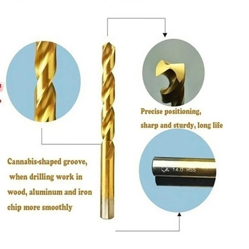 50-Piece Titanium Coated HSS Drill Bit Set – Wood & Metal HSS Drill Bit Set Qme