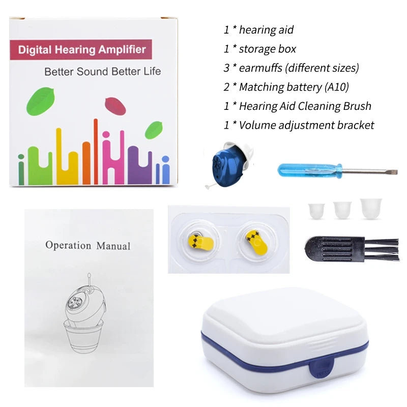 Rechargeable ITE Hearing Aid – Portable Sound Amplifier Rechargeable Hearing Aid Qst Battery-Blue