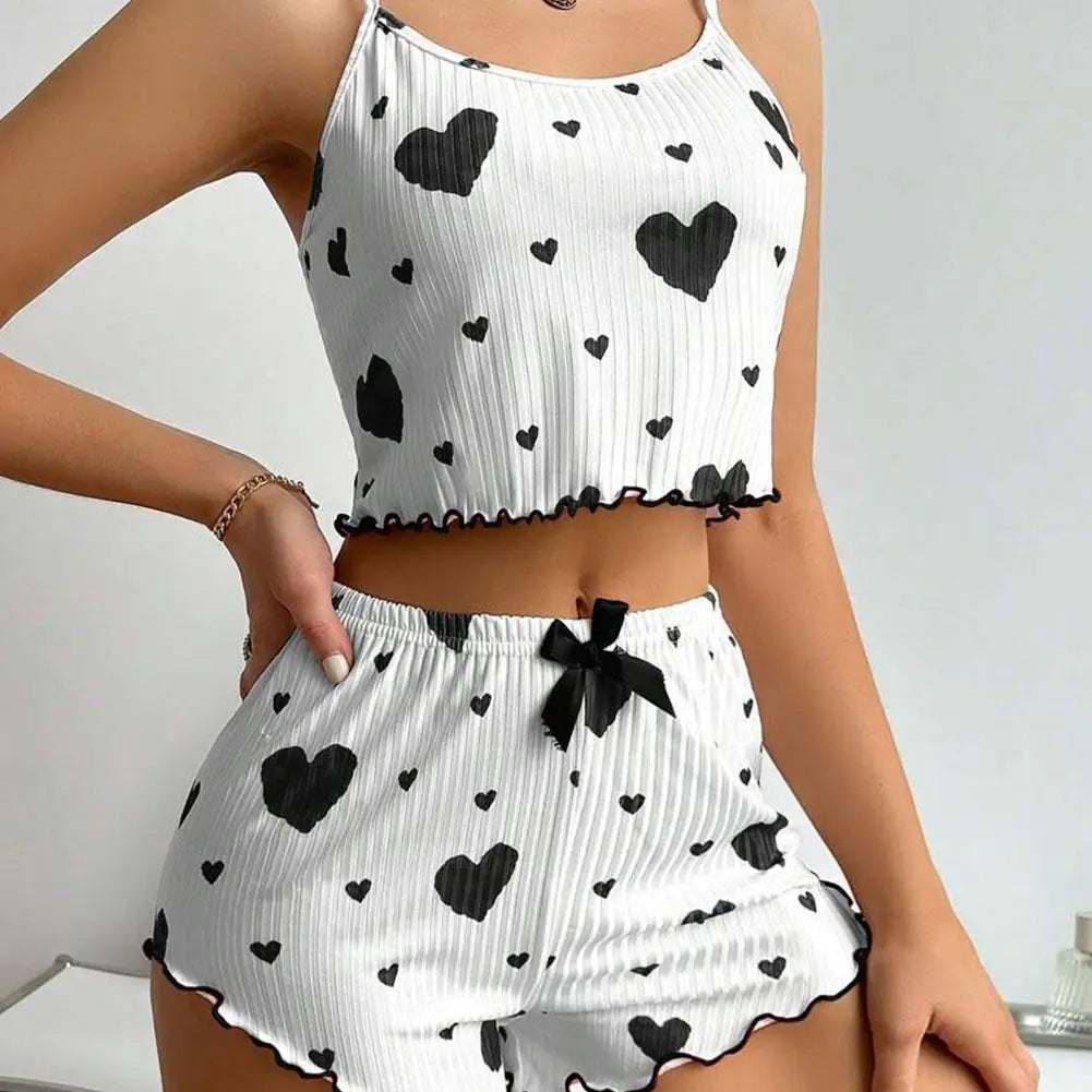 Women's Kawaii Pajama Set – Halter Crop Top & Shorts Pajama Set Qme