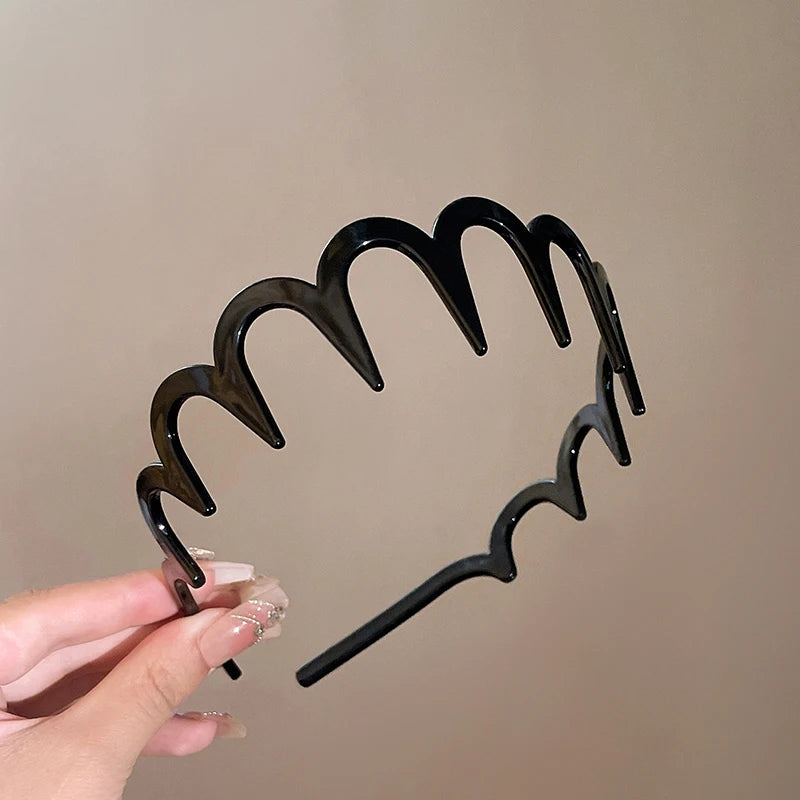Zigzag Notched Resin Headband – Stylish Unisex Hair Band Hair Headband Qst Black