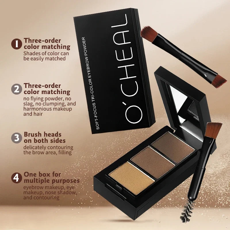 Qme Three-Shade Waterproof Eyebrow Powder – Long-Lasting Eyebrow Powder Qme
