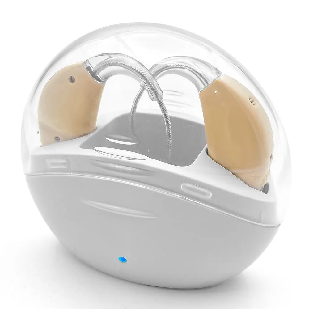 BTE Rechargeable Hearing Aid – Wireless Charging for Seniors Rechargeable Hearing Aid Qst White-Beige-Style2