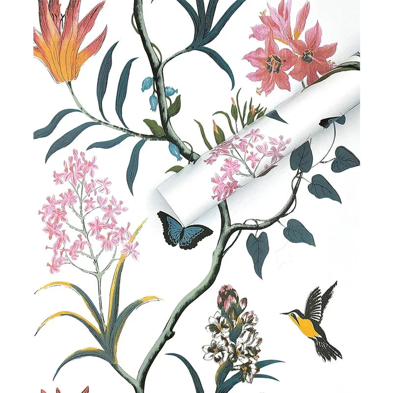 Peel & Stick Floral Bird Wallpaper – Pink Flower Wall Decor Peel & Stick Wallpaper Qme White Flower Bird 1mx45cm