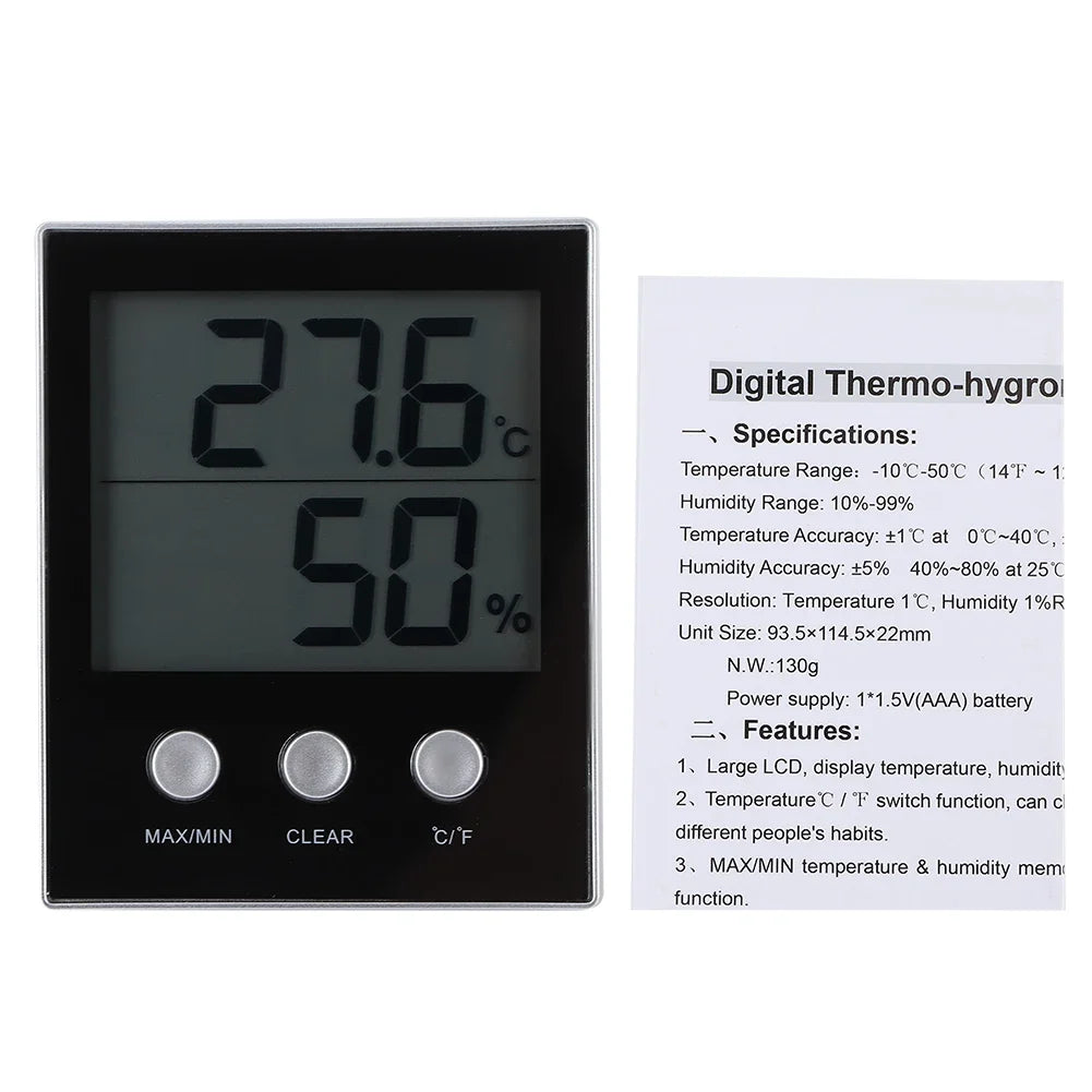 LCD Digital Thermometer Hygrometer – Indoor Temp & Humidity Digital Hygrometer Thermometer Qme black