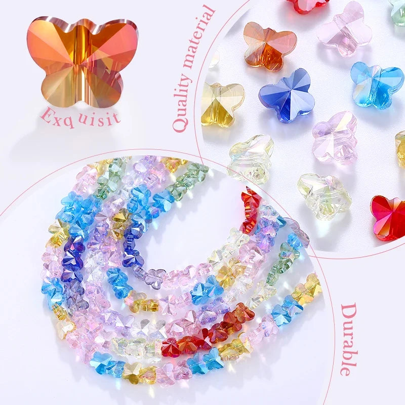 Colorful Glass Butterfly Crystal Beads for Jewelry Making | 8pc Set Jewelry Making Beads Qme