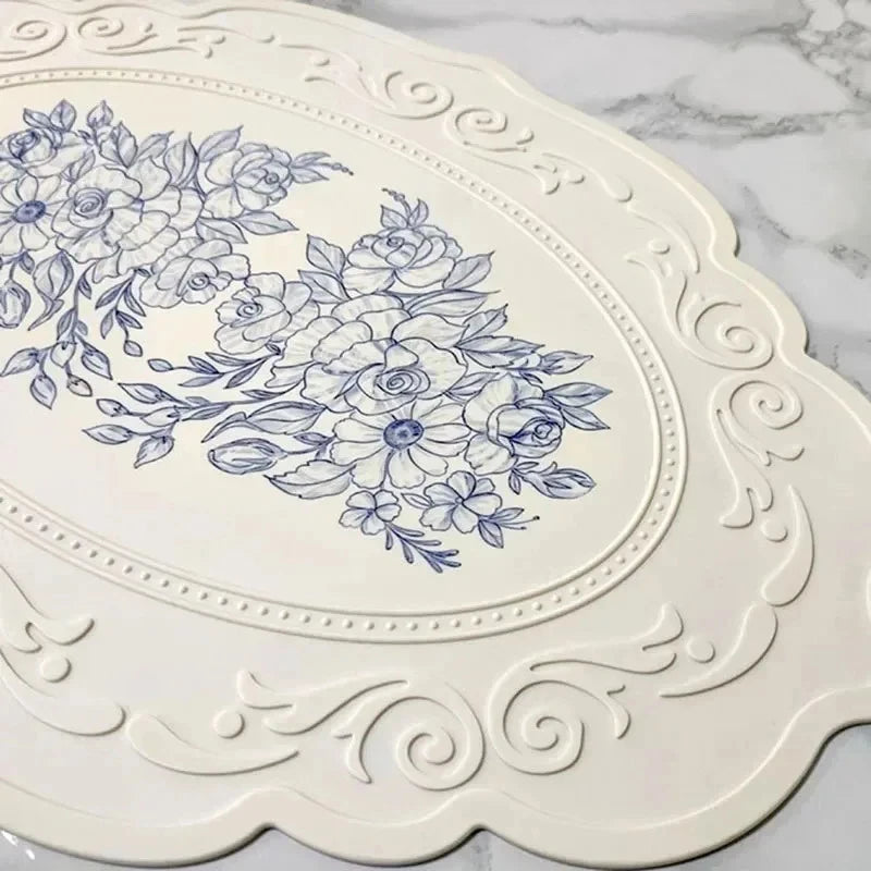 Retro Floral Silicone Placemat – Waterproof Non-Slip Table Mat Silicone Placemat Qst