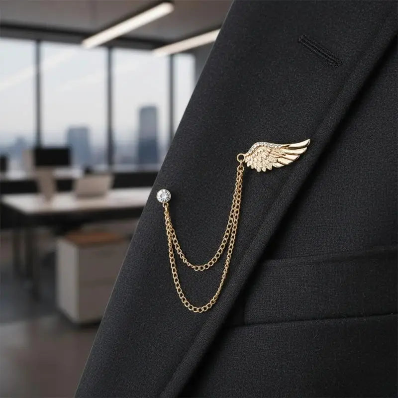 Angel Wings Tassel Chain Lapel Pin | Metal Feather Brooch Lapel Pin Brooch Qme