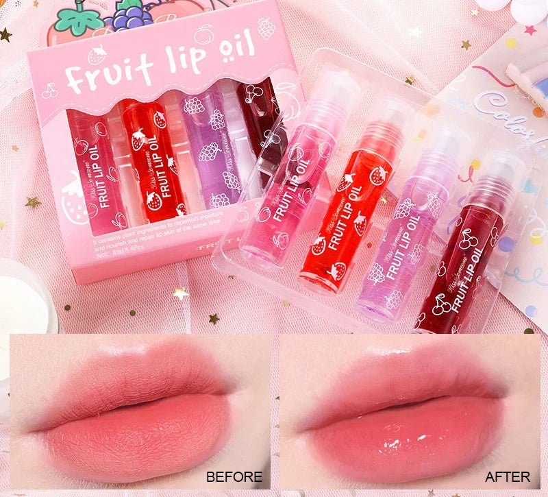 Fruit Ball Lip Oil Moisturizing Balm – 4-Pack Lip Care Set Lip Oil Balm Qme