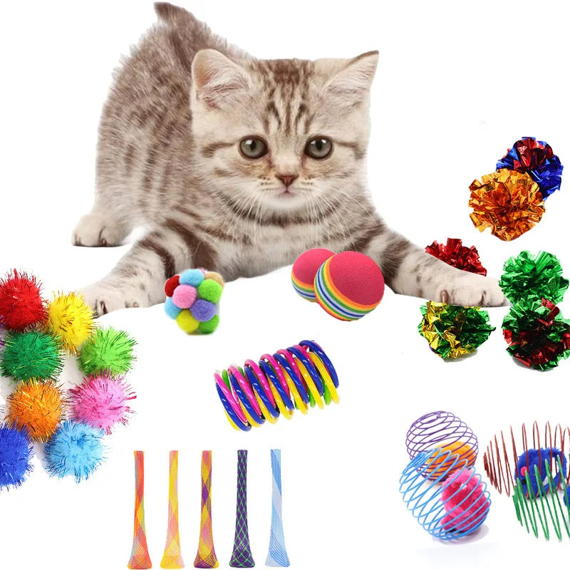 20-Piece Interactive Cat Toy Set – Balls, Spirals & Springs Interactive Cat Toys Qme Multicolor