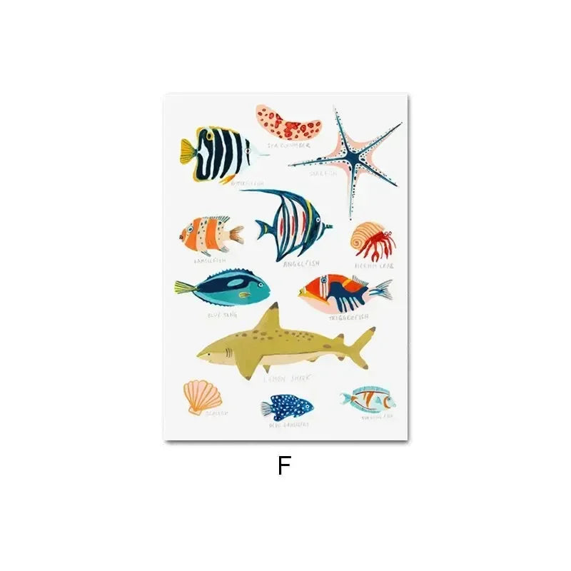 Nordic Ocean Sea Creatures Canvas Wall Art – Whale Starfish Print Canvas Wall Art Qst P3 30x40cm Unframed