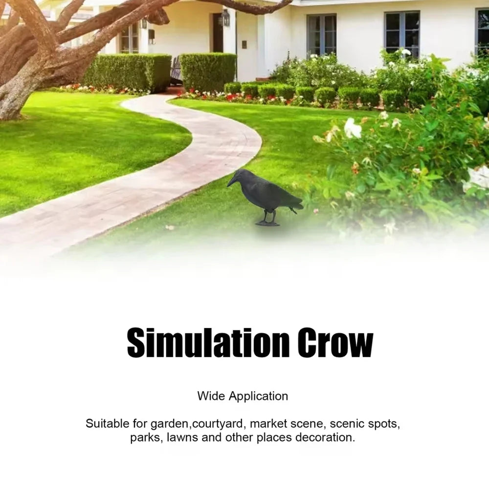 Realistic Crow Garden Ornament with Footpost | Resin Statue Garden Bird Statue Qme