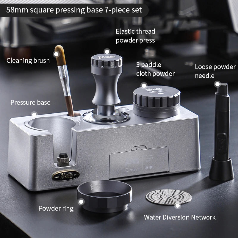 Bincoo Coffee Tamper Station & Distributor Stand 51/58mm Coffee Tamper Station Qst 58mm 7pcs set