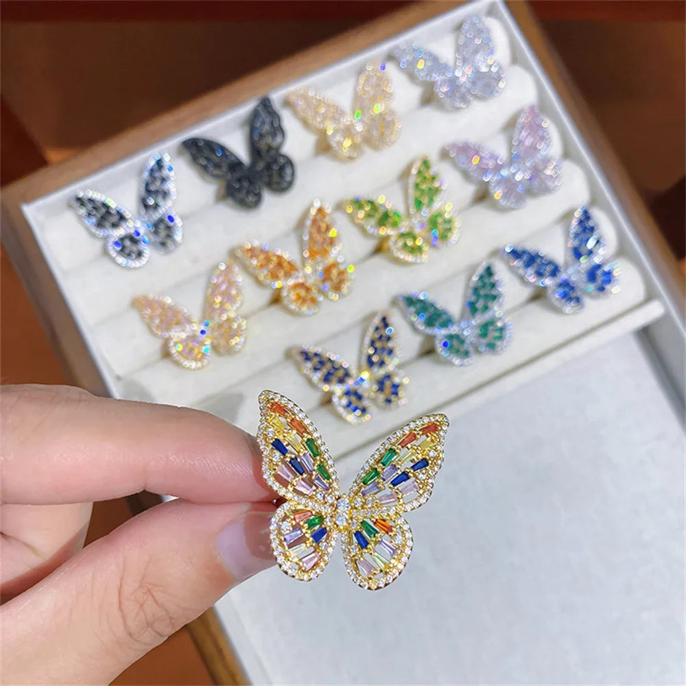 Colorful Butterfly Zircon Adjustable Ring – 12 Gem Colors Statement Ring Qme