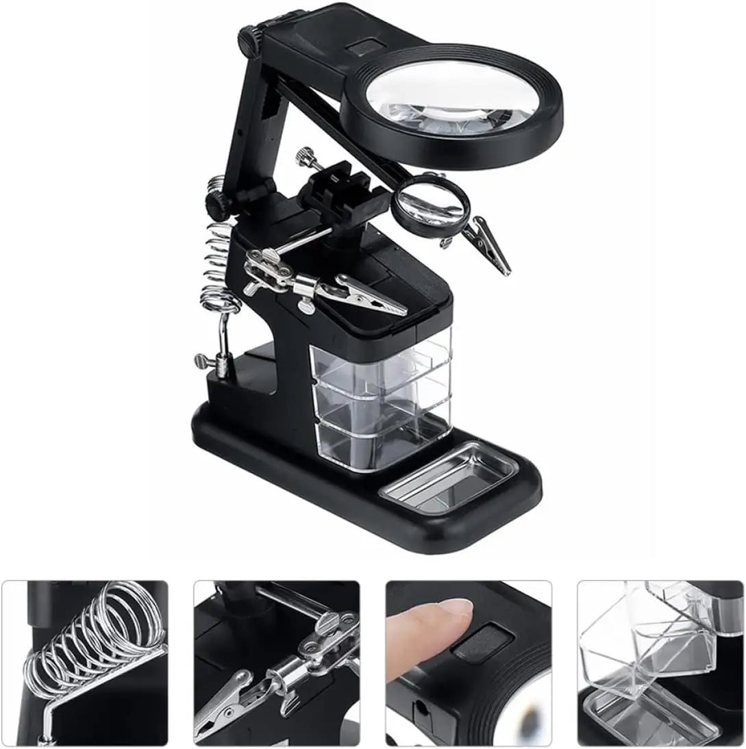 LED Helping Hands Magnifier Station 3X 4.5X 25X Soldering Magnifier Soldering Station Qme
