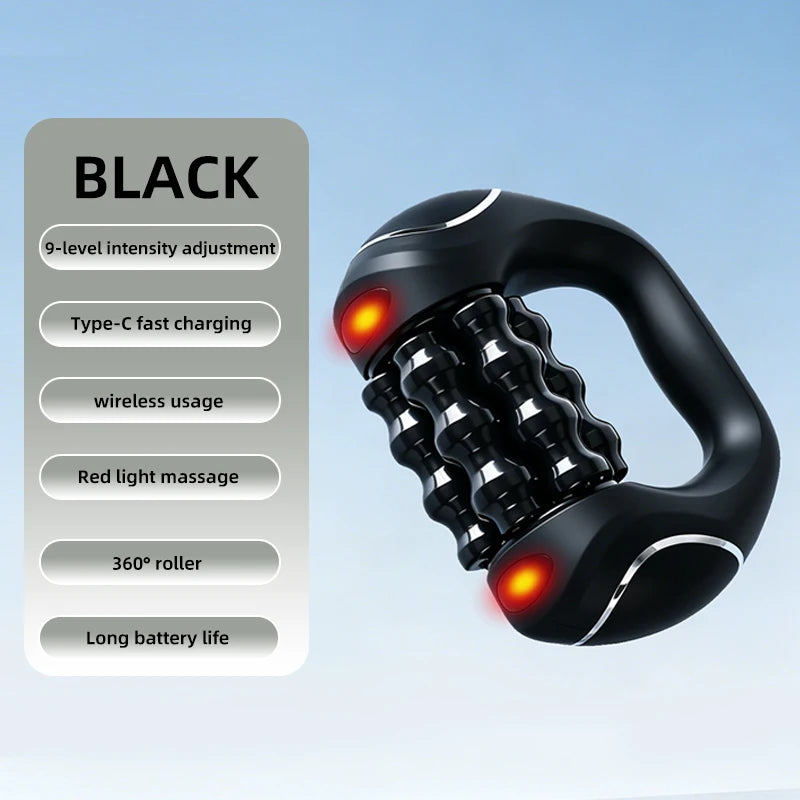 9-Speed Red Light Massage Roller – Handheld Body Massager Handheld Massage Roller Qst Black USB Type-C