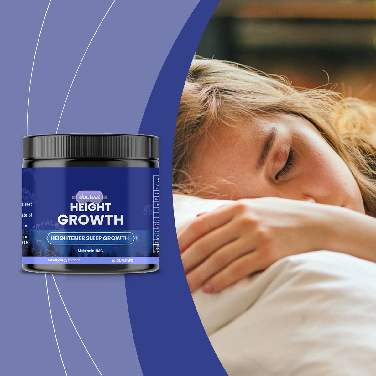 Docteat Melatonin Gummies – Ashwagandha & Lemon Balm, 60ct Sleep Support Gummies Qst