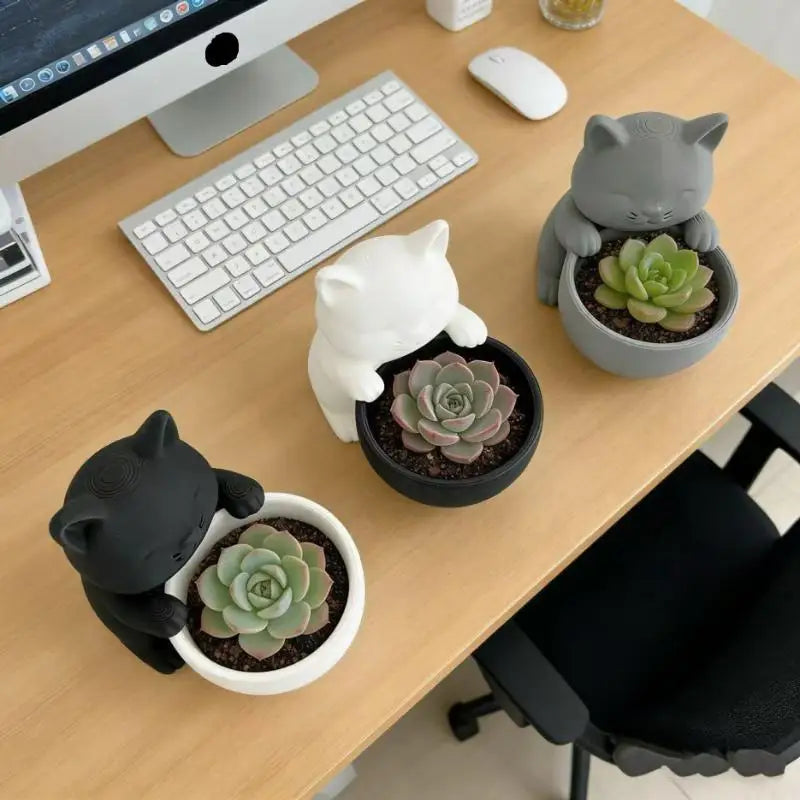 Cat-Shaped Succulent Cactus Planter Pot with Drainage Holes Novelty Planter Pot Qme