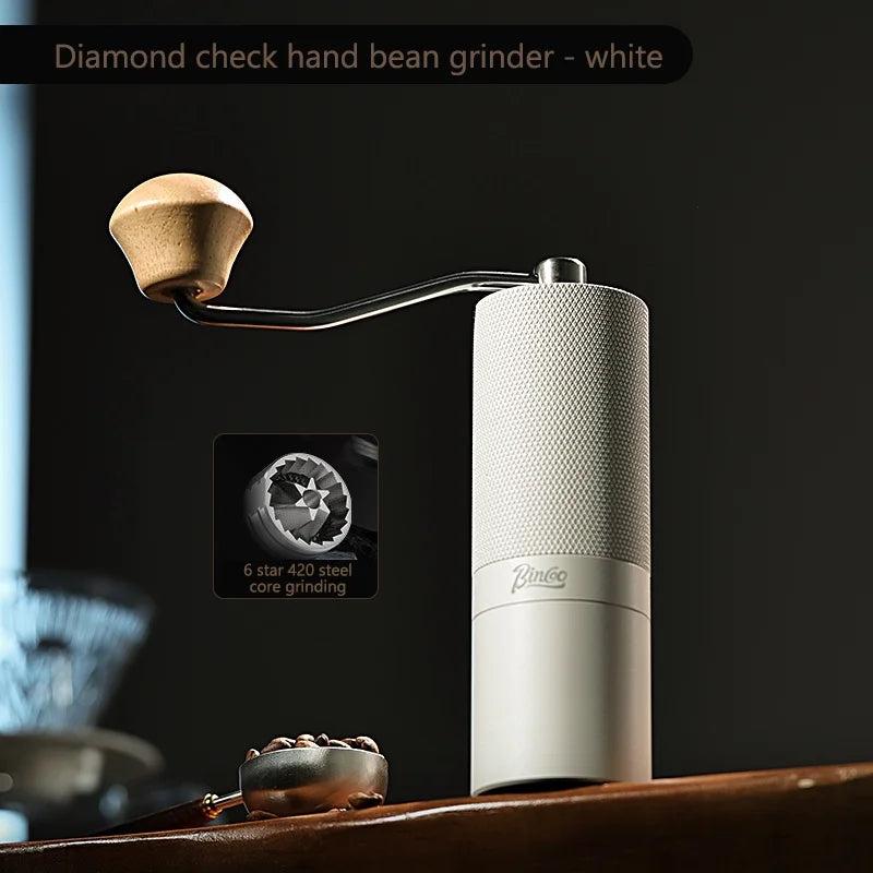 BINCOO Manual Coffee Grinder – Titanium Burr Hand Mill Manual Coffee Grinder Qst White