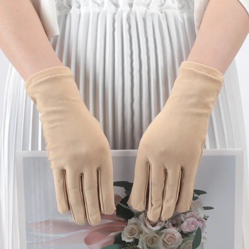 Women's Ceremonial Elastane Gloves – Elegant Solid Fashion Ceremonial Fashion Gloves Qme Apricot