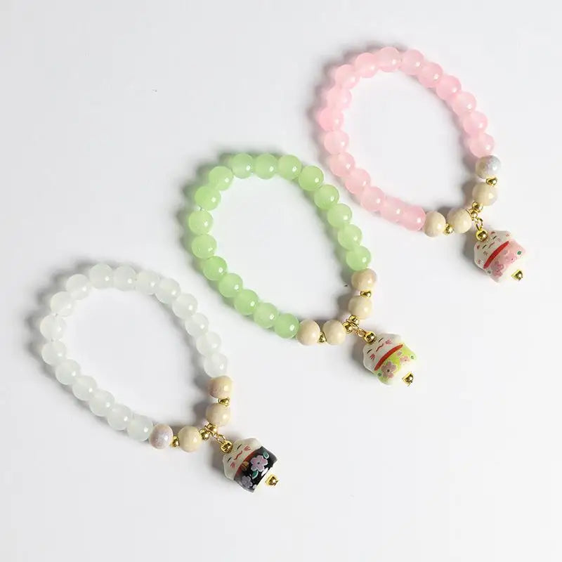 Boho Fortune Cat Charm Bracelet – Stretch Wire Women's Jewelry Charm Bracelet Qme