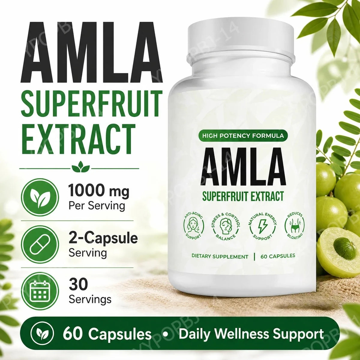Amla Fruit Extract 1000mg Capsules – Vegan Superfruit Supplement Herbal Supplement Qst