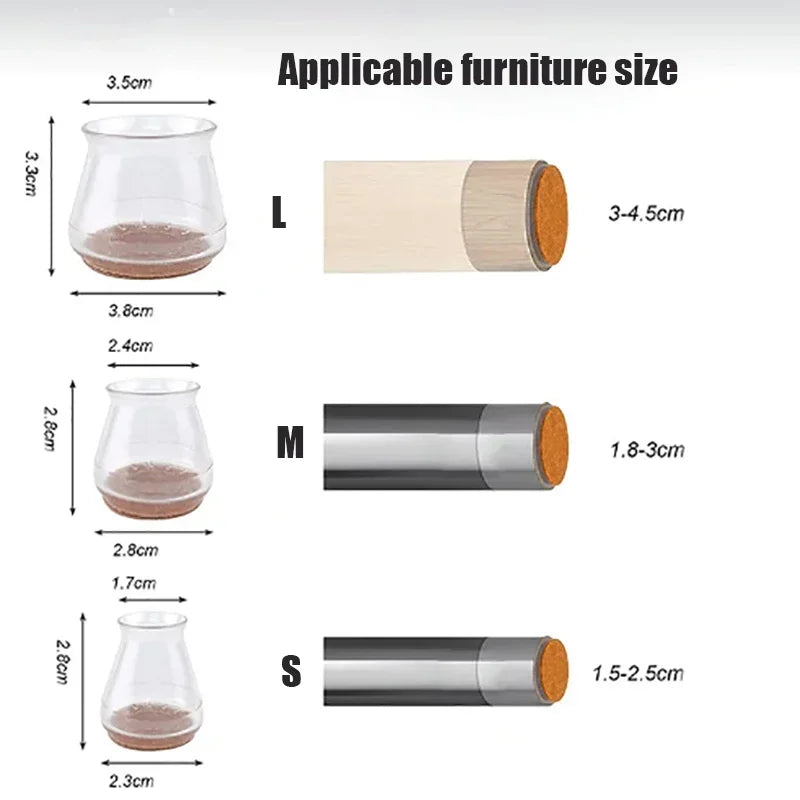 Silicone Chair Leg Floor Protectors with Felt Wrap – 4 Pack Furniture Leg Protectors Qme