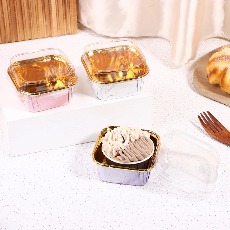 50Pcs Square Cupcake Liners & Lids – Disposable Baking Cups Baking Cups & Liners Qst